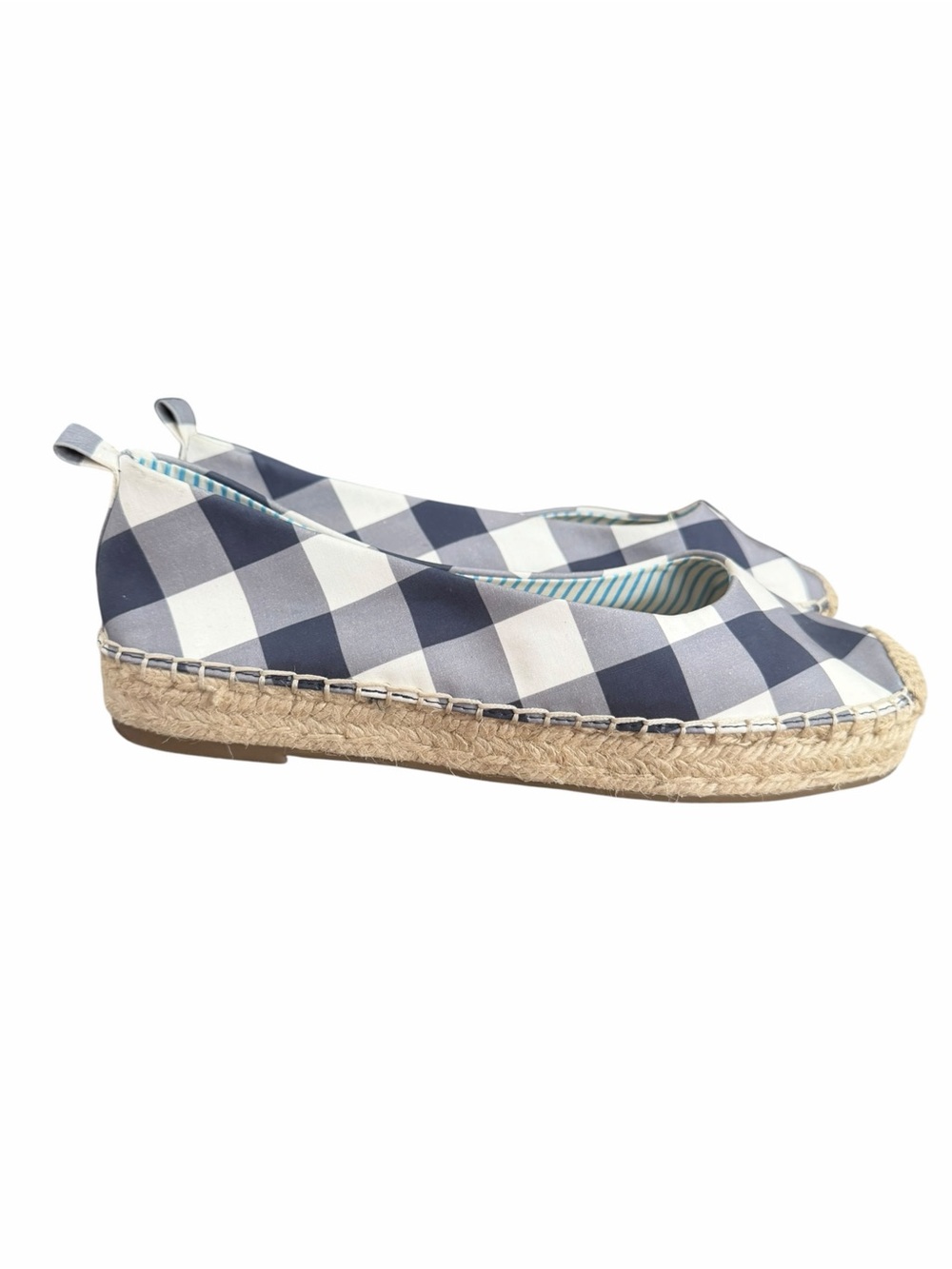 Draper James Georgia Espadrilles Flats size 8.5M Blue/White Gingham Check Shoes